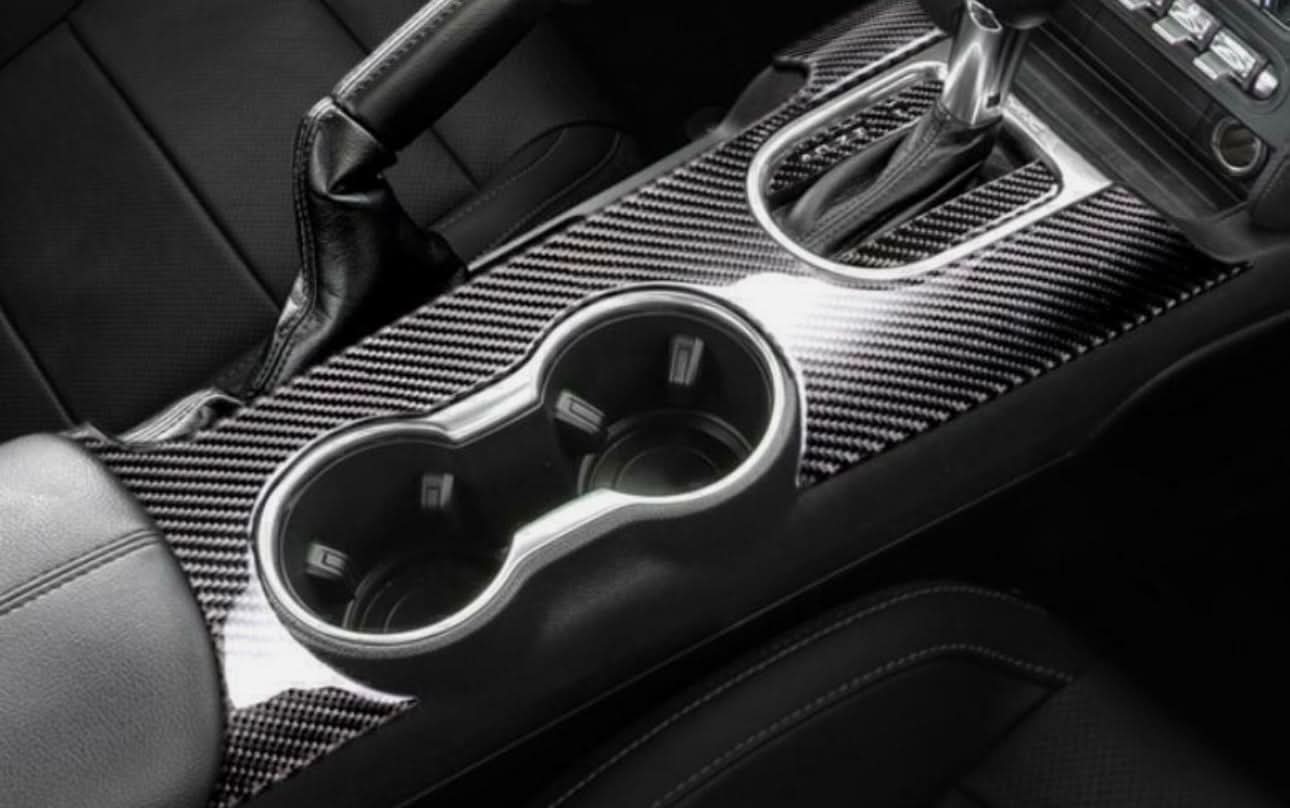 Carbon Fiber Center Console Sticker Overlay - Ford Mustang (2015–2021) - Exotics Carbon Design