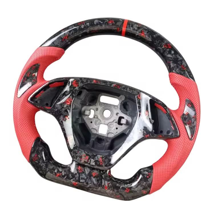Forged Carbon Steering Wheel with Red Leather Grip - Chevrolet Corvette C7 (2014–2019) - Exotics Carbon Design