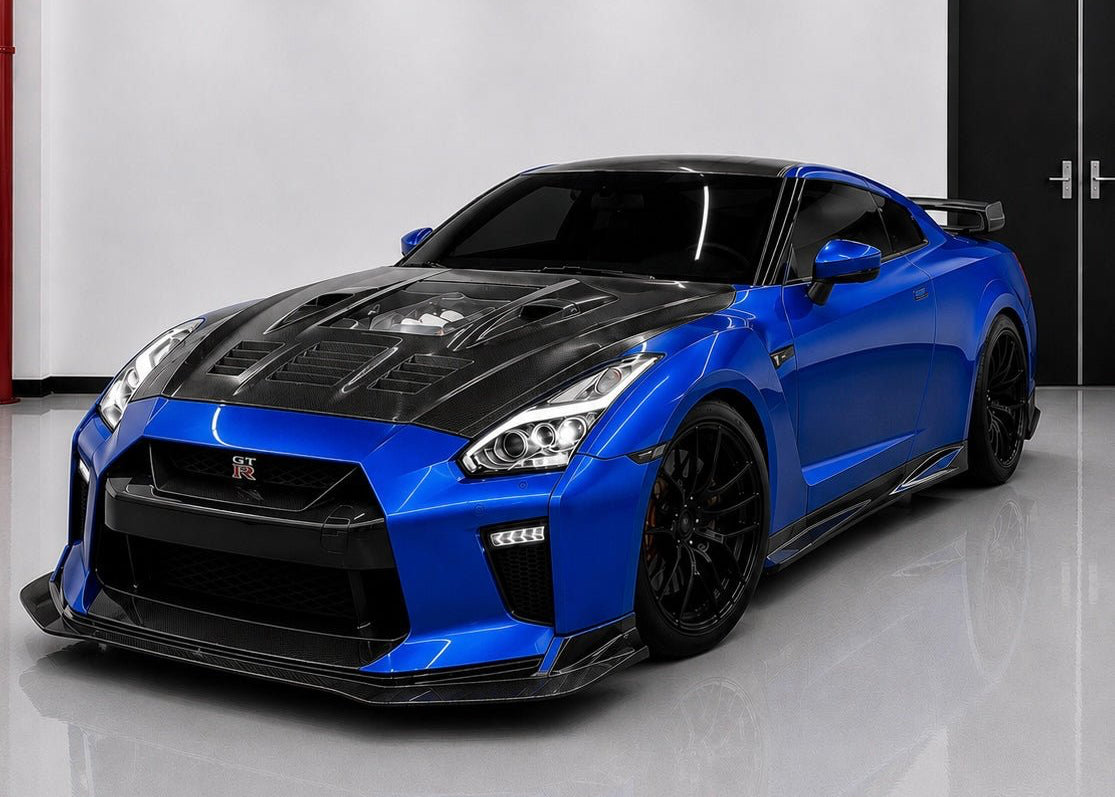 17-22 Nissan GT-R R35 V2 CMST Style Carbon Fiber Engine Show Vented Hood - Exotics Carbon Design