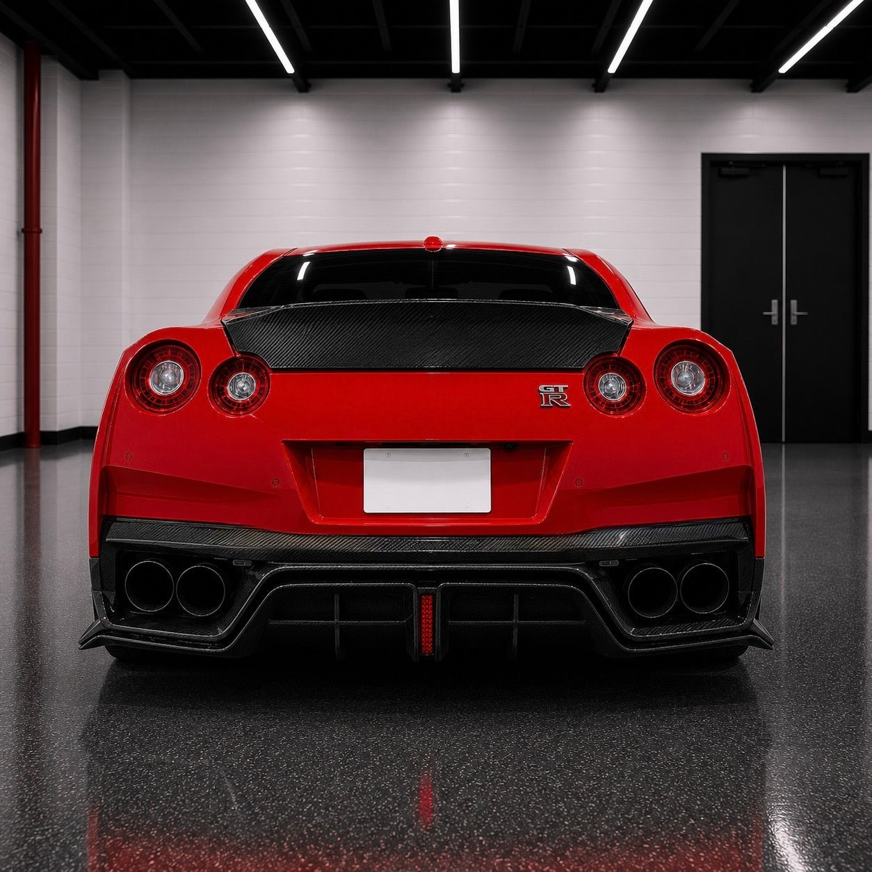 2017-2023 Nissan GT-R R35 IMP Style Carbon Fiber Rear Diffuser with LED Light - Exotics Carbon Design