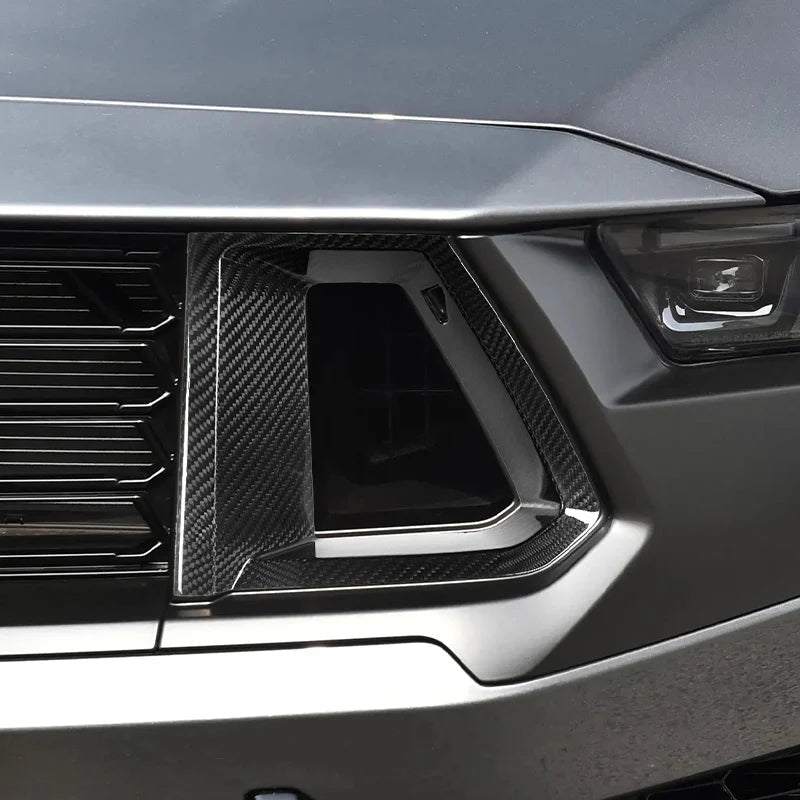 2024+ Ford Mustang EcoBoost Real Carbon Fiber Front Bumper Grill Trim Covers - Exotics Carbon Design