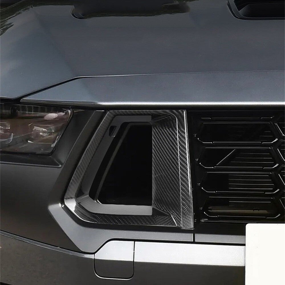 2024+ Ford Mustang EcoBoost Real Carbon Fiber Front Bumper Grill Trim Covers - Exotics Carbon Design