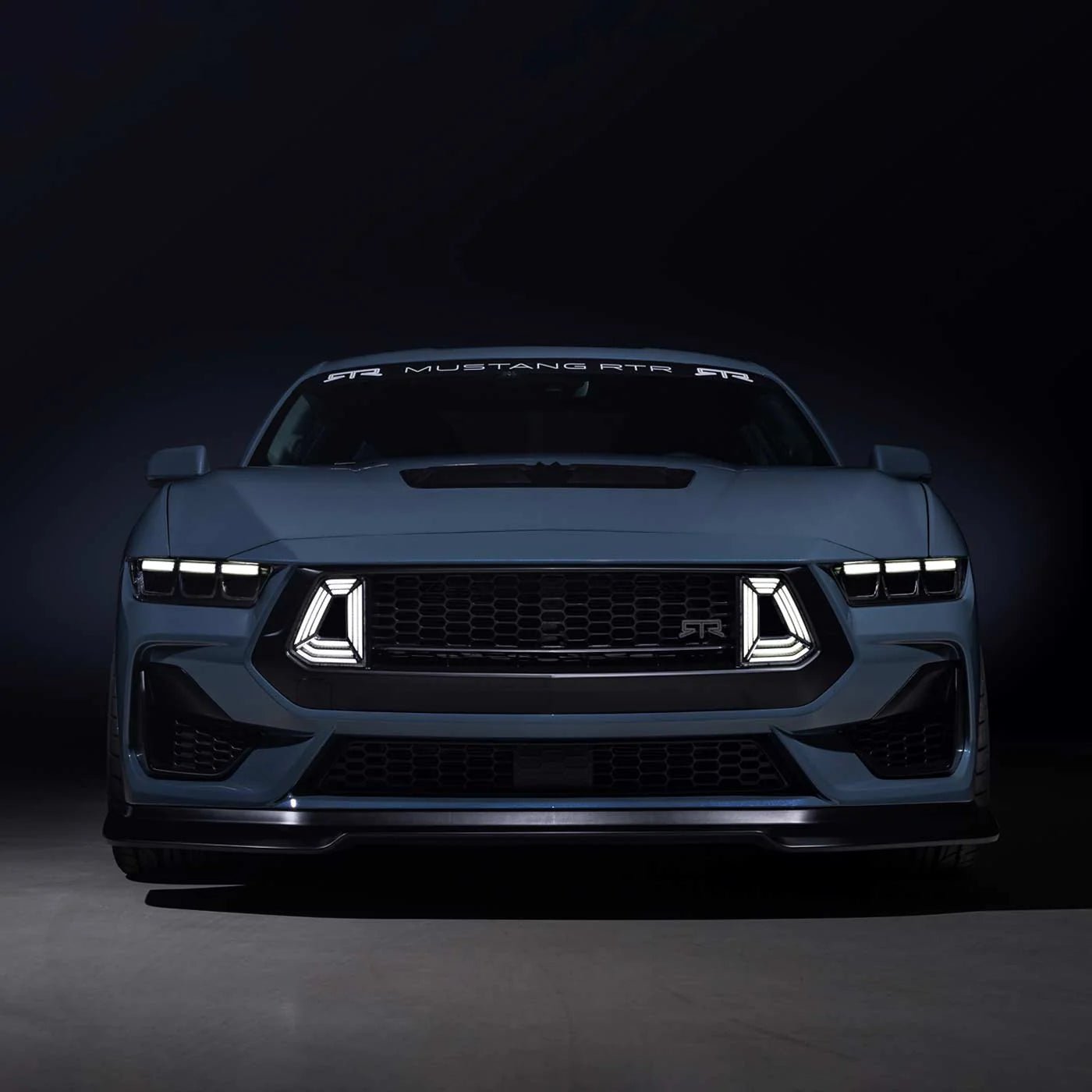 2024+ Ford Mustang - GT-Style Front Grille with Integrated LED Lights - Exotics Carbon Design