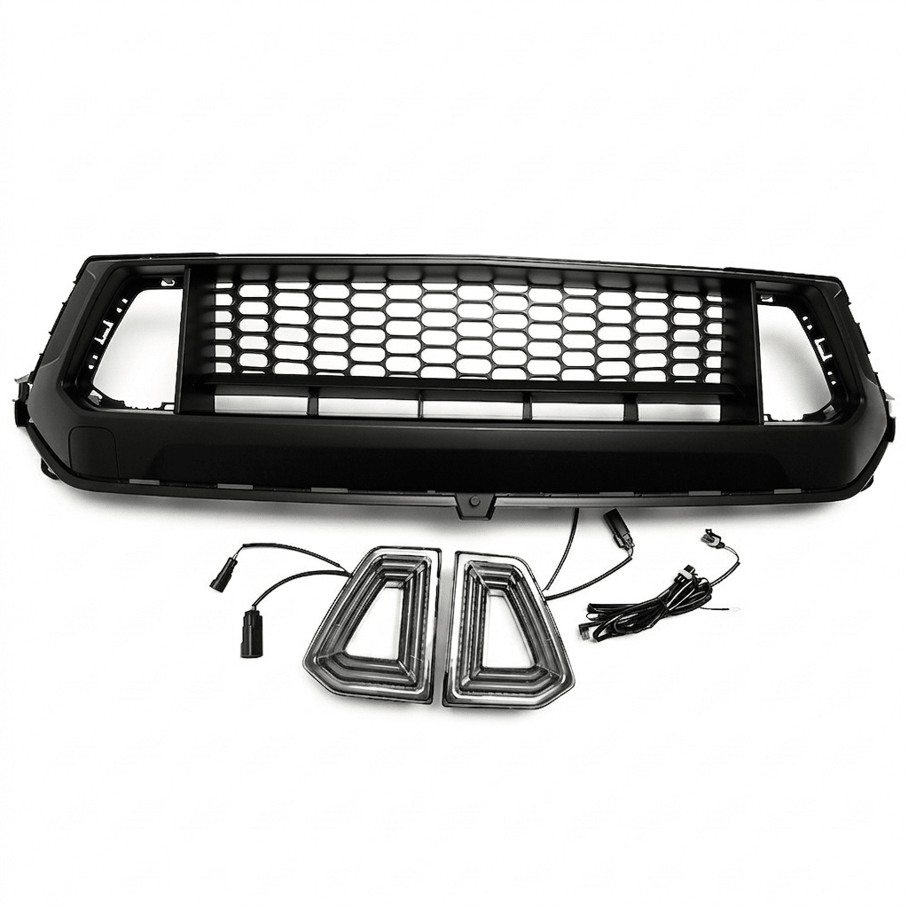2024+ Ford Mustang - GT-Style Front Grille with Integrated LED Lights - Exotics Carbon Design
