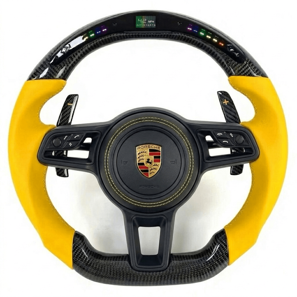 Porsche 911 (991.2) & Porsche 718 Custom Yellow Leather & Carbon Fiber Steering Wheel