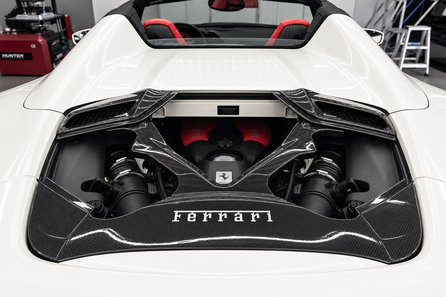 Ferrari 488 Spider Transparent Carbon Fiber Engine Bonnet