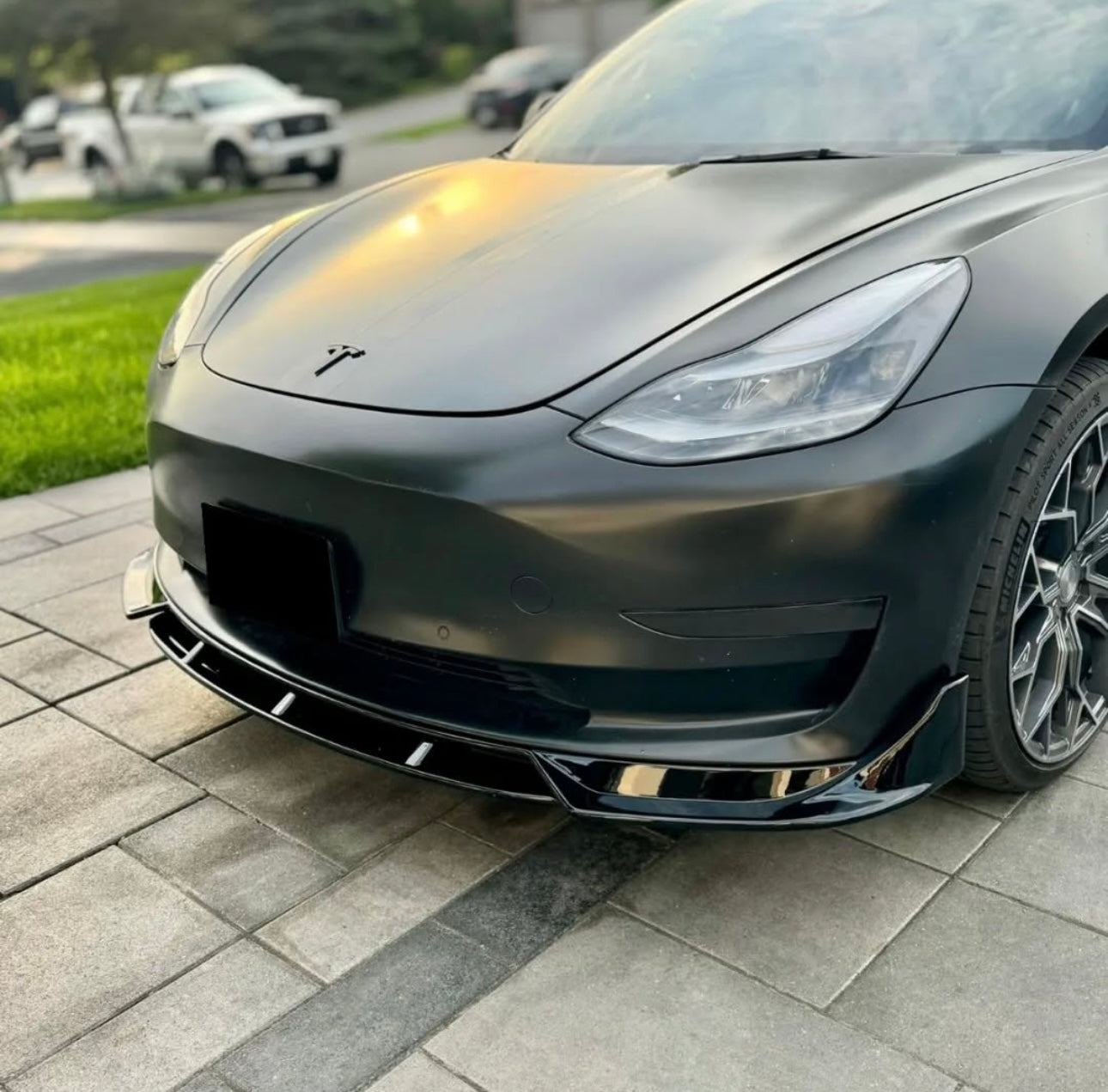 VSR-Style Gloss Black Front Lip | Sporty Aero Upgrade – Tesla Model 3 2017–2023 - Exotics Carbon Design