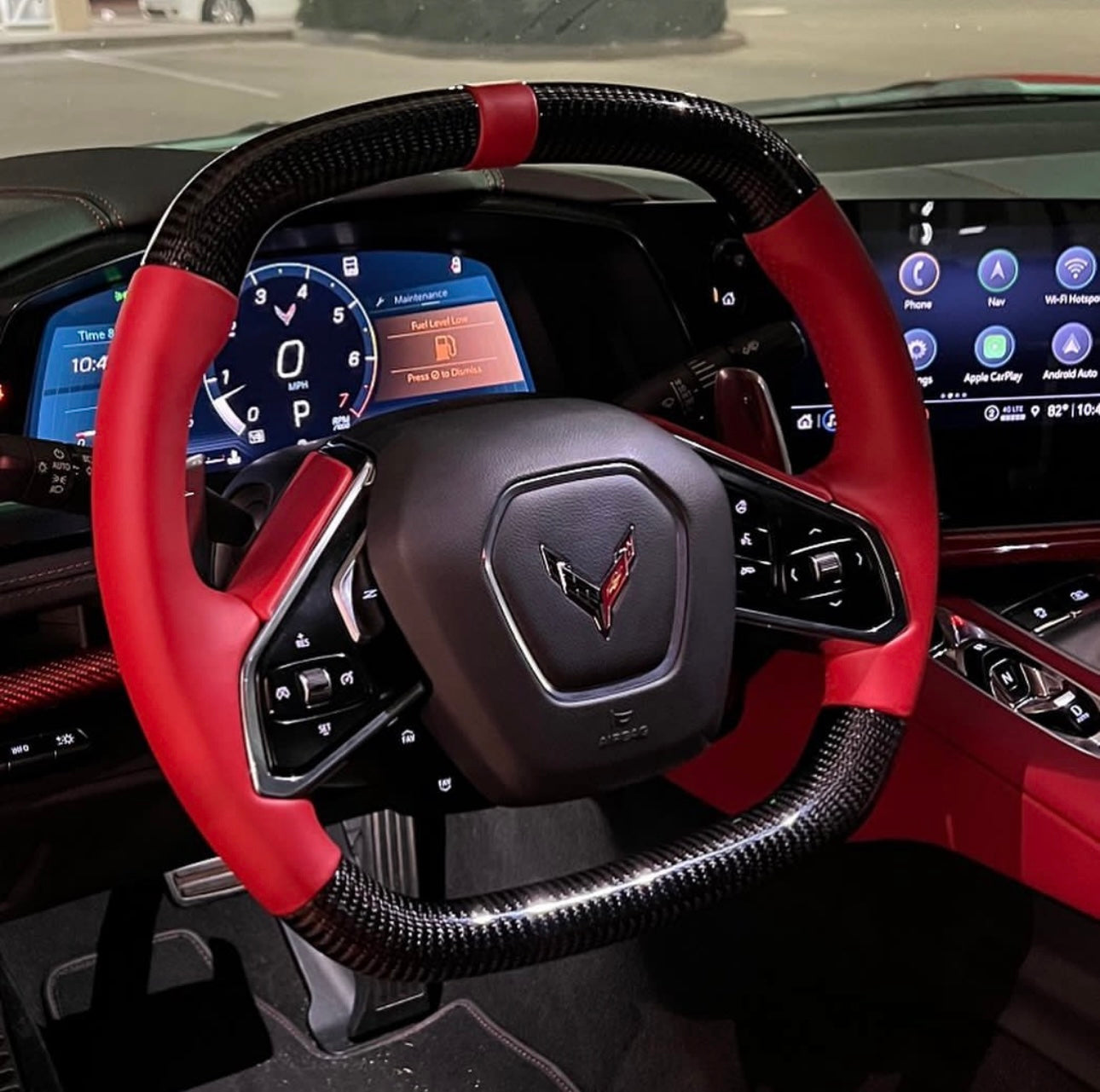 Carbon Fiber Steering Wheel with Red Leather – Chevrolet Corvette C8 (2020–2024) - Exotics Carbon Design