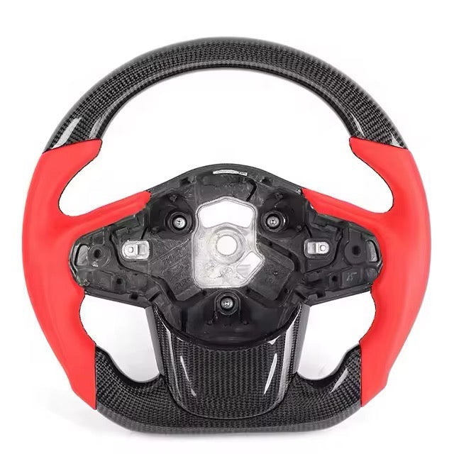 Carbon Fiber & Red Leather Steering Wheel - Toyota GR Supra A90 / A91 (2020–2025) - Exotics Carbon Design