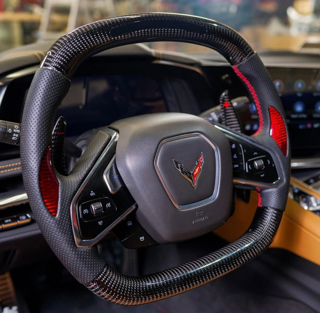 Carbon Fiber LED Steering Wheel with Leather – Chevrolet Corvette C8 (2020–2024) - Exotics Carbon Design