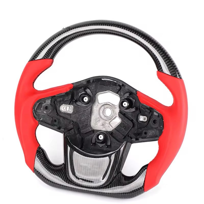 Carbon Fiber & Red Leather Steering Wheel - Toyota GR Supra A90 / A91 (2020–2025) - Exotics Carbon Design