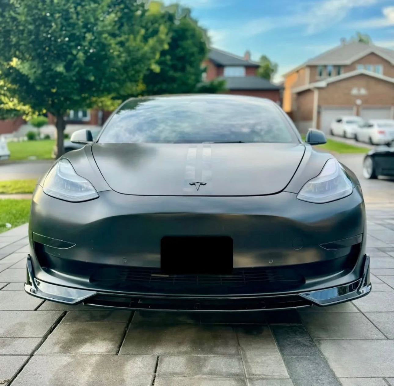 VSR-Style Gloss Black Front Lip | Sporty Aero Upgrade – Tesla Model 3 2017–2023 - Exotics Carbon Design