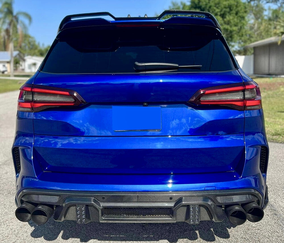 BMW F85 / F85 X5M / F86 X6M L-Style Carbon Fiber Rear Diffuser with LED Lights - Exotics Carbon Design