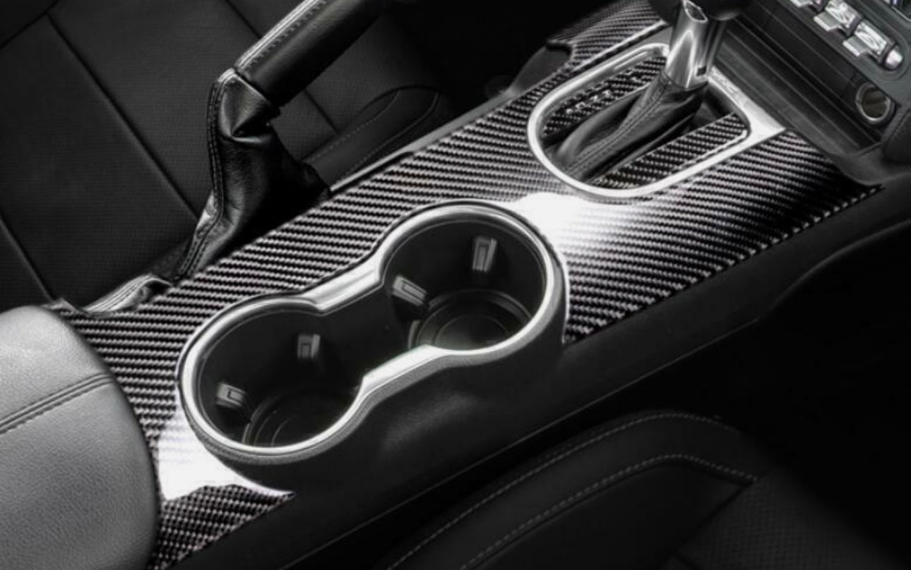 Carbon Fiber Center Console Sticker Overlay - Ford Mustang (2015–2021) - Exotics Carbon Design