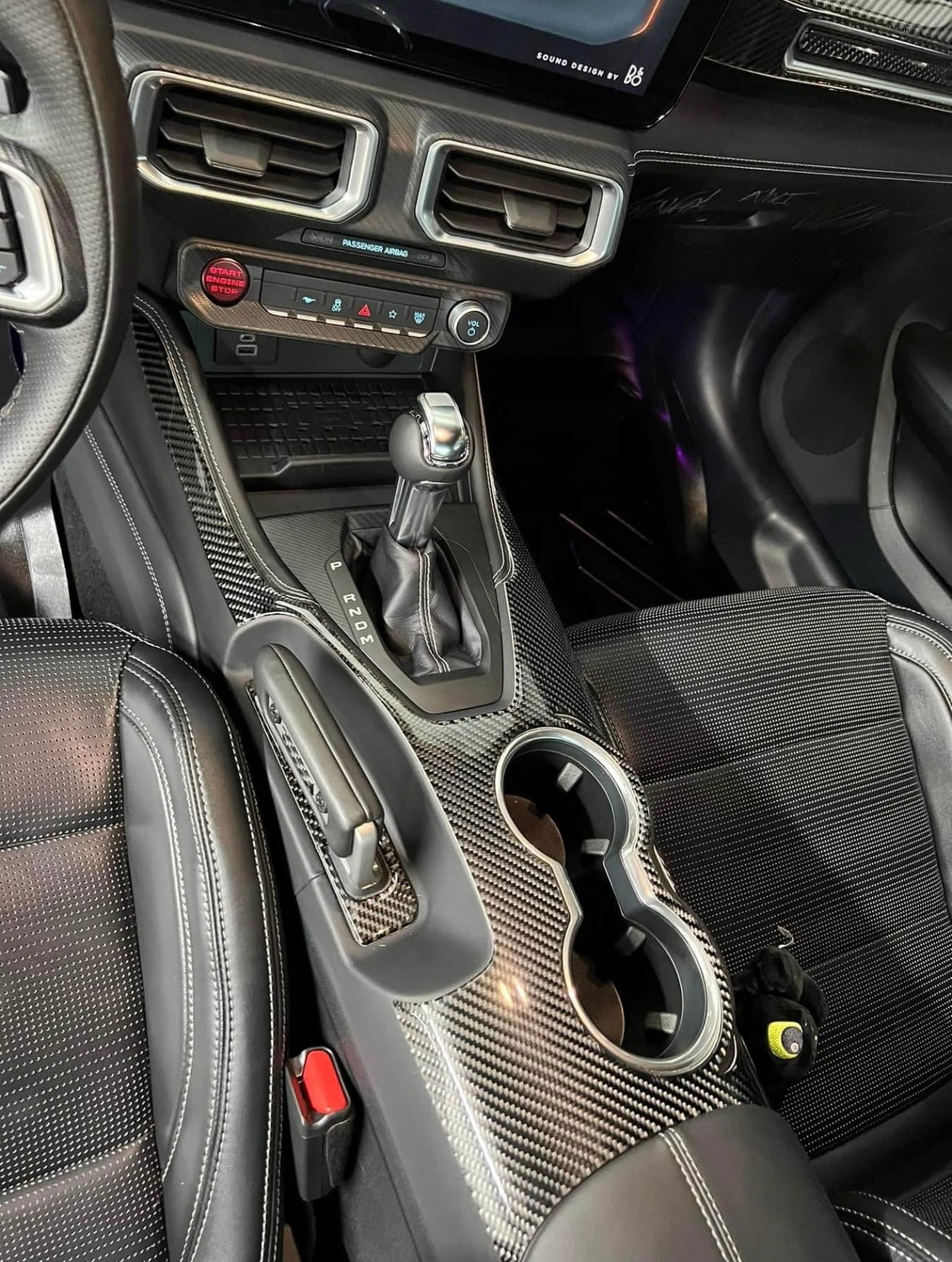Carbon Fiber Center Console Sticker Overlay - Ford Mustang EcoBoost / Dark Horse (2024–2025) - Exotics Carbon Design