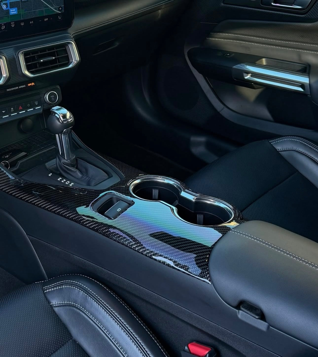 Carbon Fiber Center Console Sticker Overlay - Ford Mustang EcoBoost / Dark Horse (2024–2025) - Exotics Carbon Design