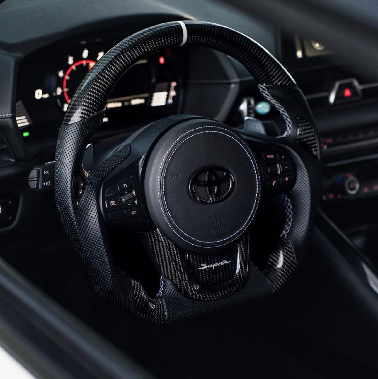 Carbon Fiber & Leather Steering Wheel - Toyota GR Supra A90 / A91 (2020–2025) - Exotics Carbon Design