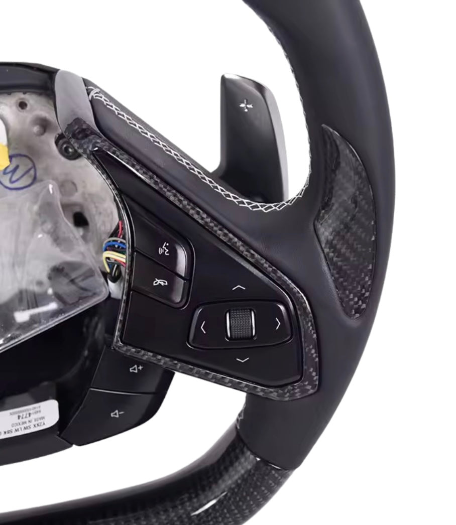 Carbon Fiber & Leather Steering Wheel - Chevrolet Corvette C8 (2020–2024) - Exotics Carbon Design