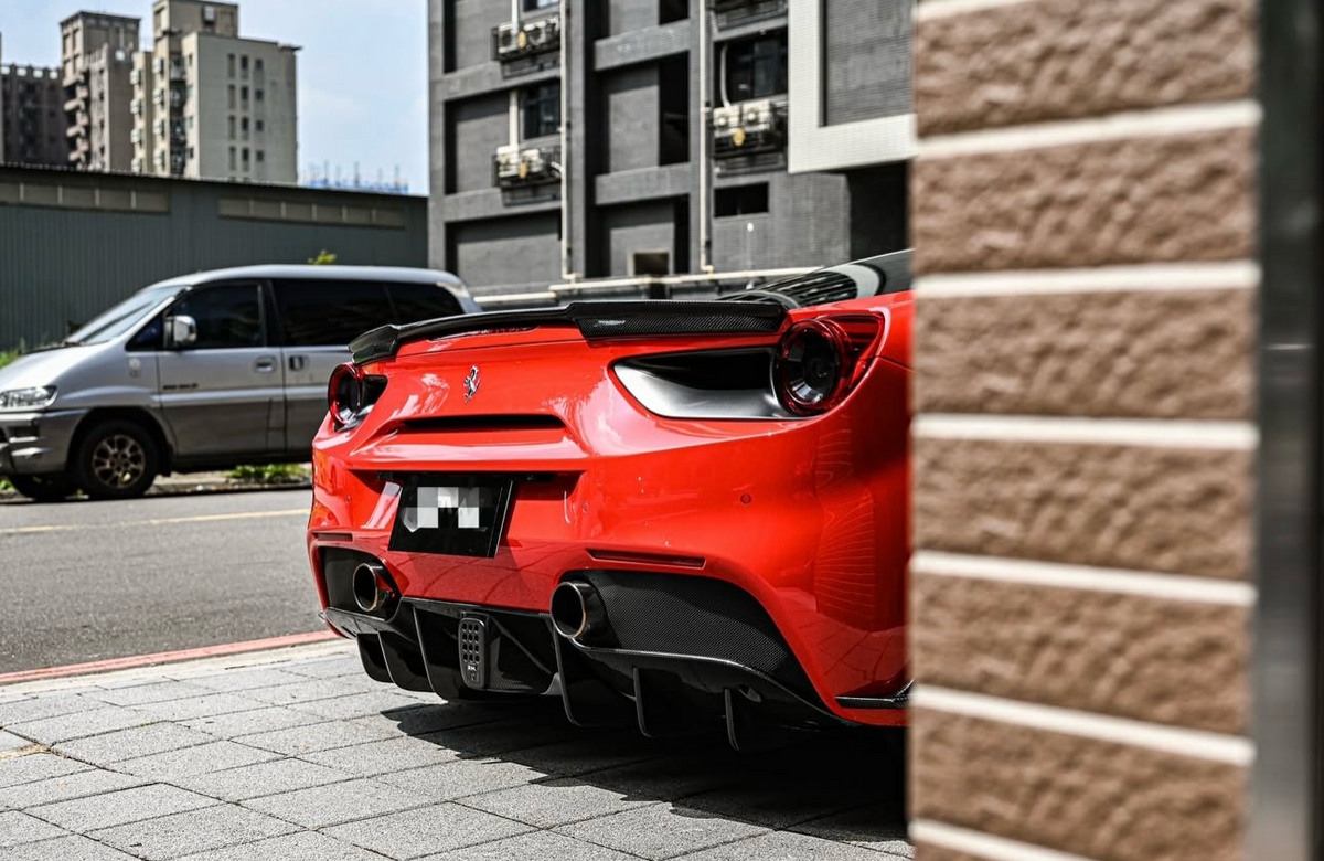 Ferrari 488 GTB - Exotic Design Carbon Fiber Rear Diffuser – Exotics ...