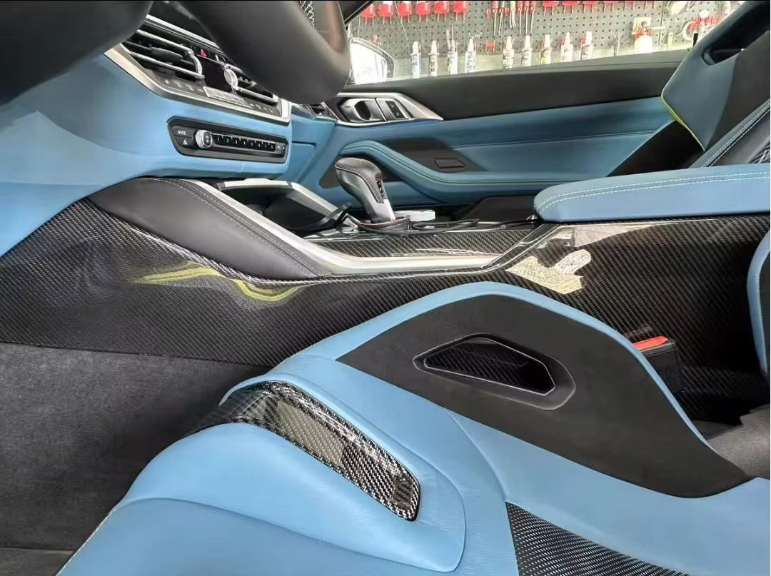 BMW G80 M3 / G82-G83 M4 – Carbon Fiber Center Side Console Trim Kit - Exotics Carbon Design
