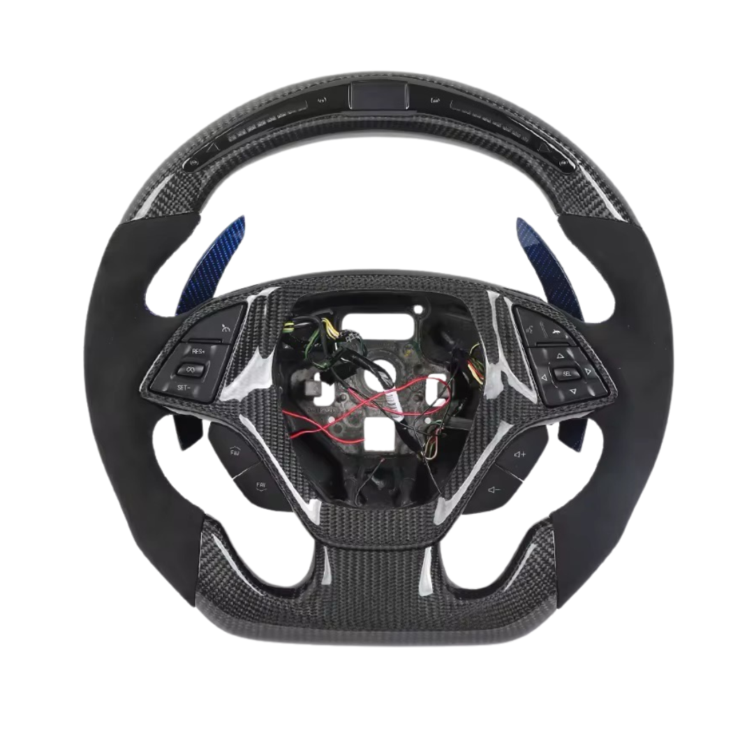 Full Carbon Fiber LED Steering Wheel with Alcantara Grips - Chevrolet Camaro (2016–2024) - Exotics Carbon Design