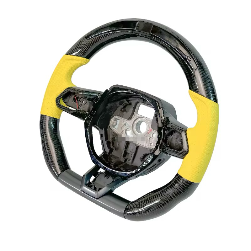 Carbon Fiber LED Steering Wheel with Yellow Leather – Lamborghini Huracán LP580-2 / LP610-4 - Exotics Carbon Design