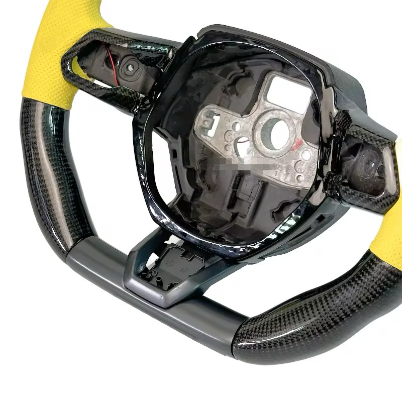Carbon Fiber LED Steering Wheel with Yellow Leather – Lamborghini Huracán LP580-2 / LP610-4 - Exotics Carbon Design