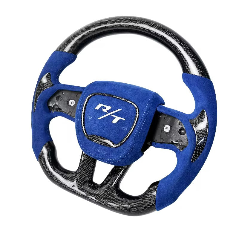 Carbon Fiber Steering Wheel with Blue Alcantara – Dodge Charger R/T (2013–2022) - Exotics Carbon Design