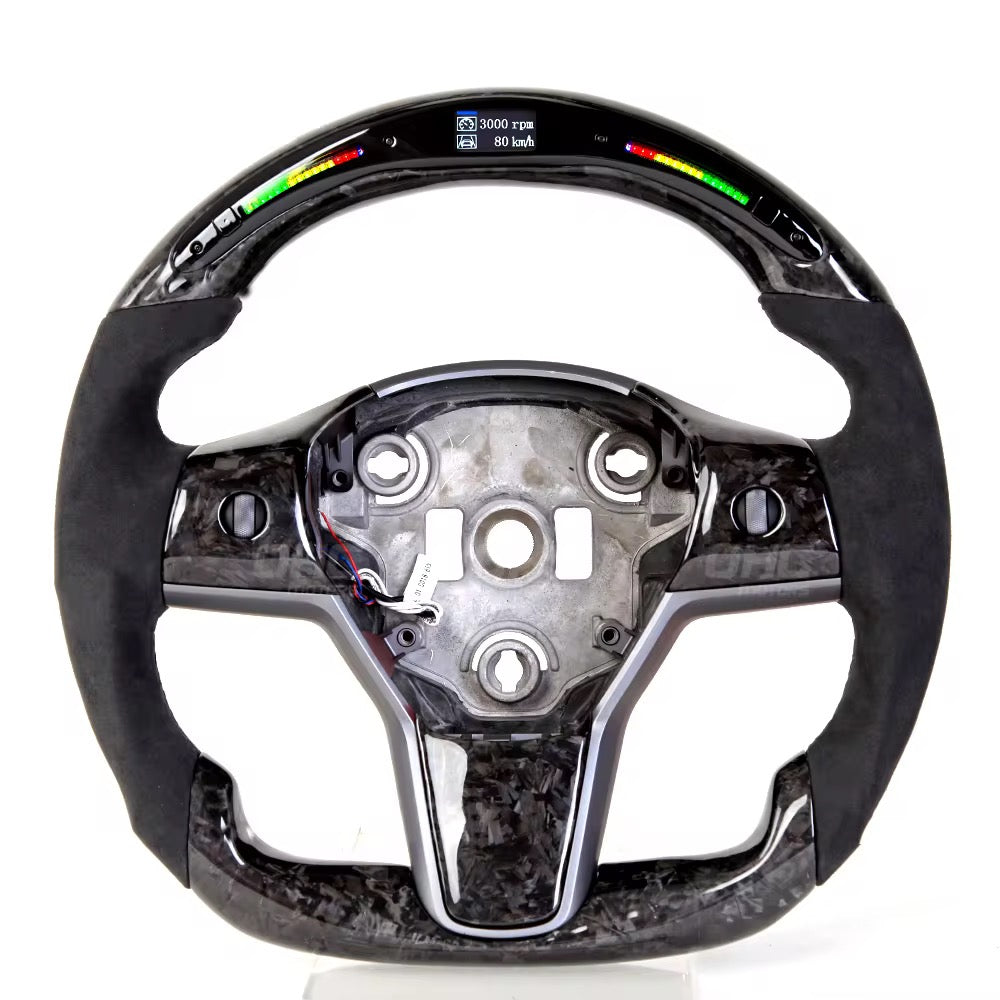 Forged Carbon Race Inspired Steering Wheel with LED RPM Display – Tesla Model 3 / Model Y (2017–2023) - Exotics Carbon Design