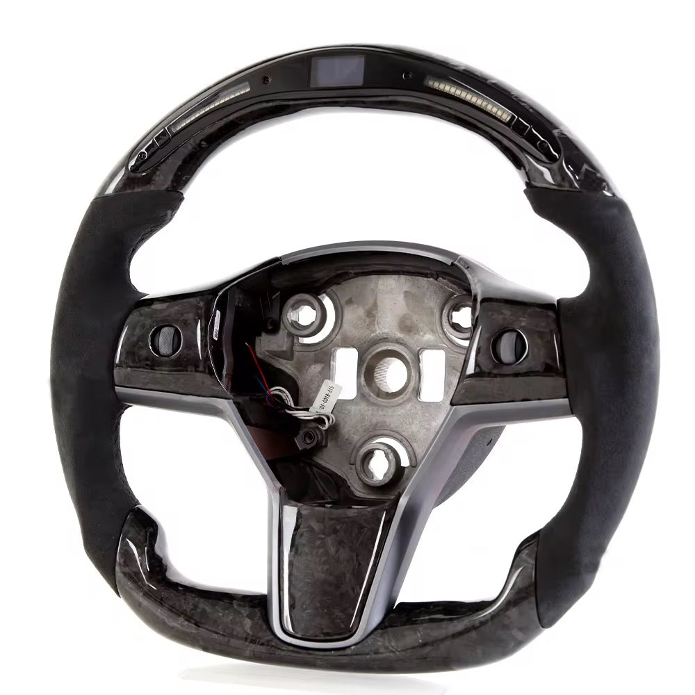 Forged Carbon Race Inspired Steering Wheel with LED RPM Display – Tesla Model 3 / Model Y (2017–2023) - Exotics Carbon Design