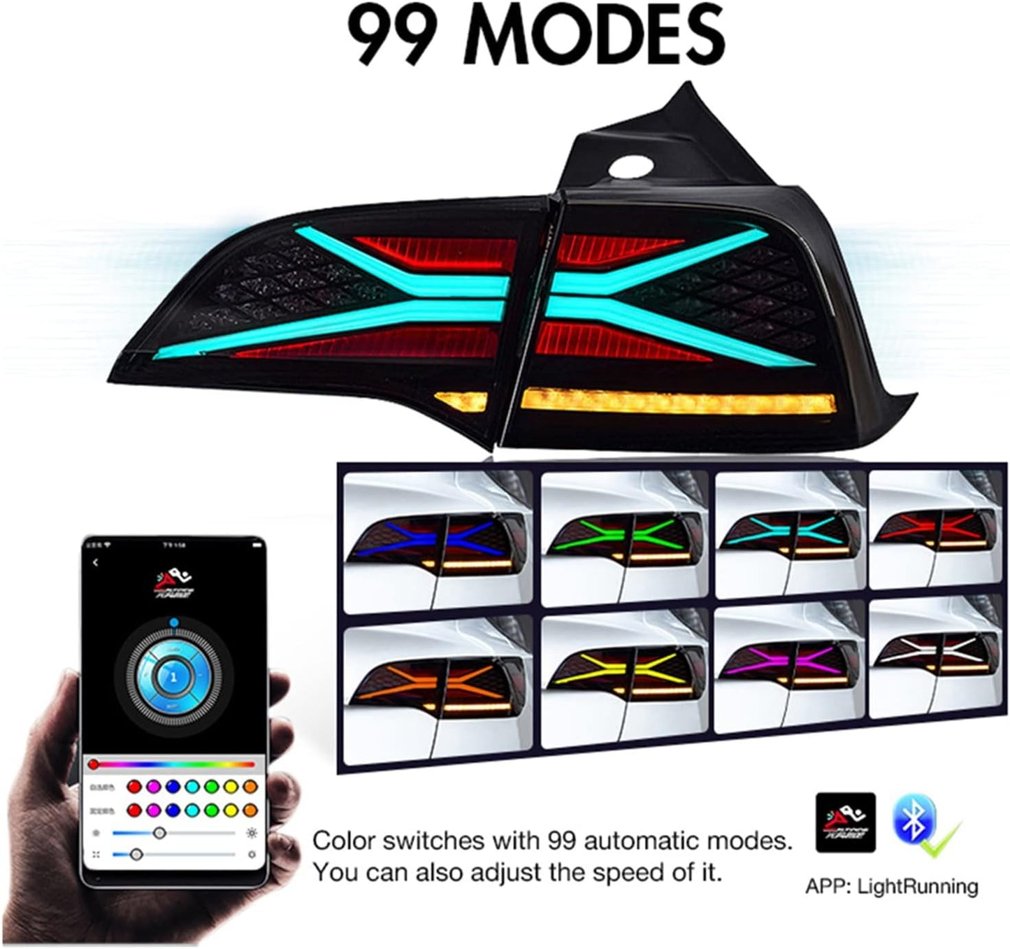 RGB X-Shaped Colorful LED Taillights – Tesla Model 3 (2018–2022) - Exotics Carbon Design