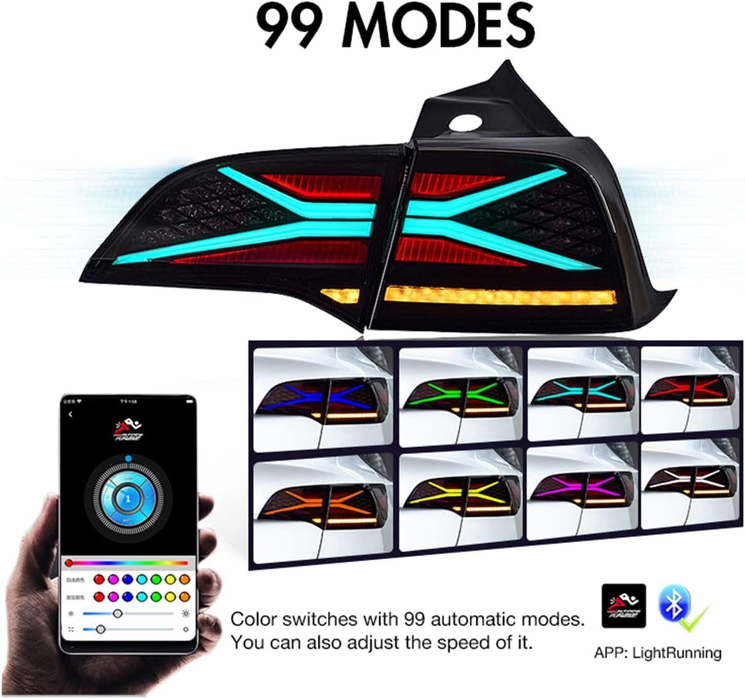 RGB X-Shaped Colorful LED Taillights – Tesla Model 3 (2018–2022) - Exotics Carbon Design