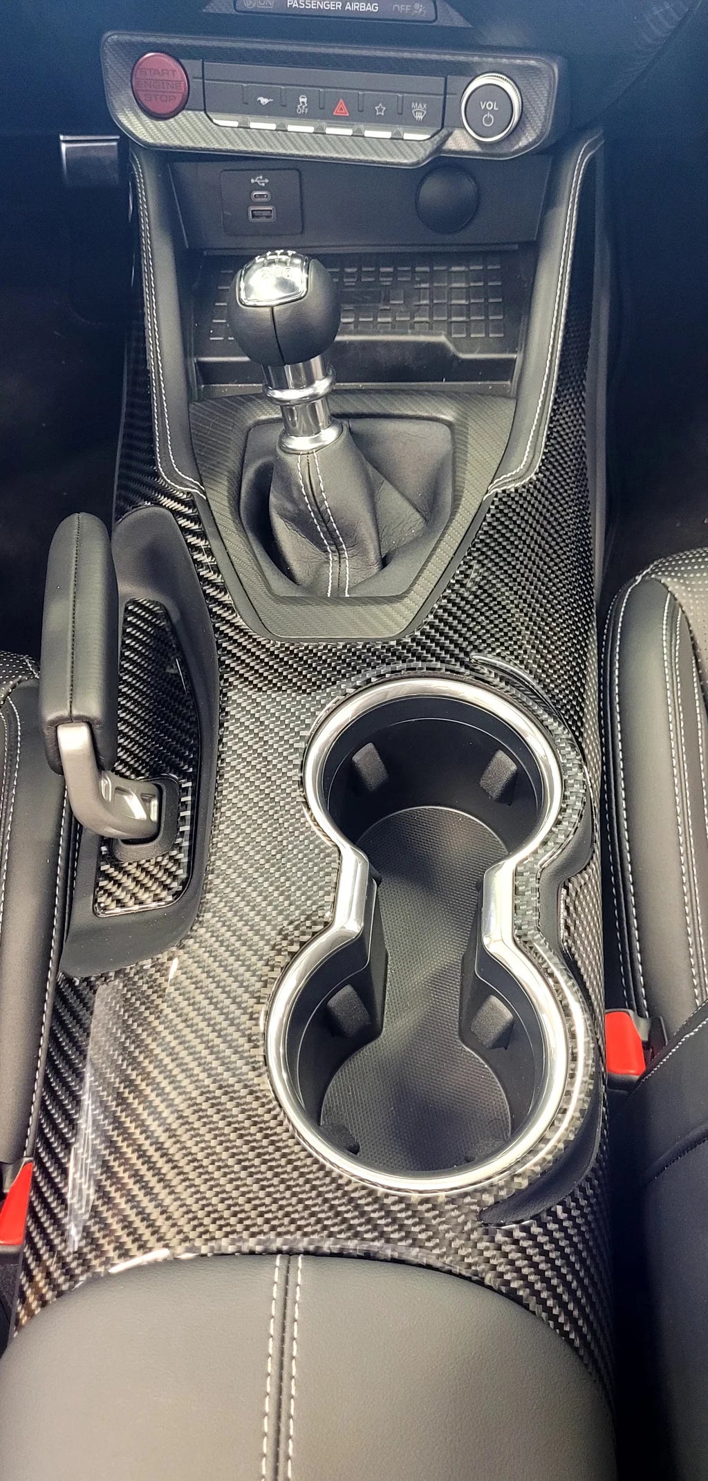 Carbon Fiber Center Console Sticker Overlay - Ford Mustang EcoBoost / Dark Horse (2024–2025) - Exotics Carbon Design