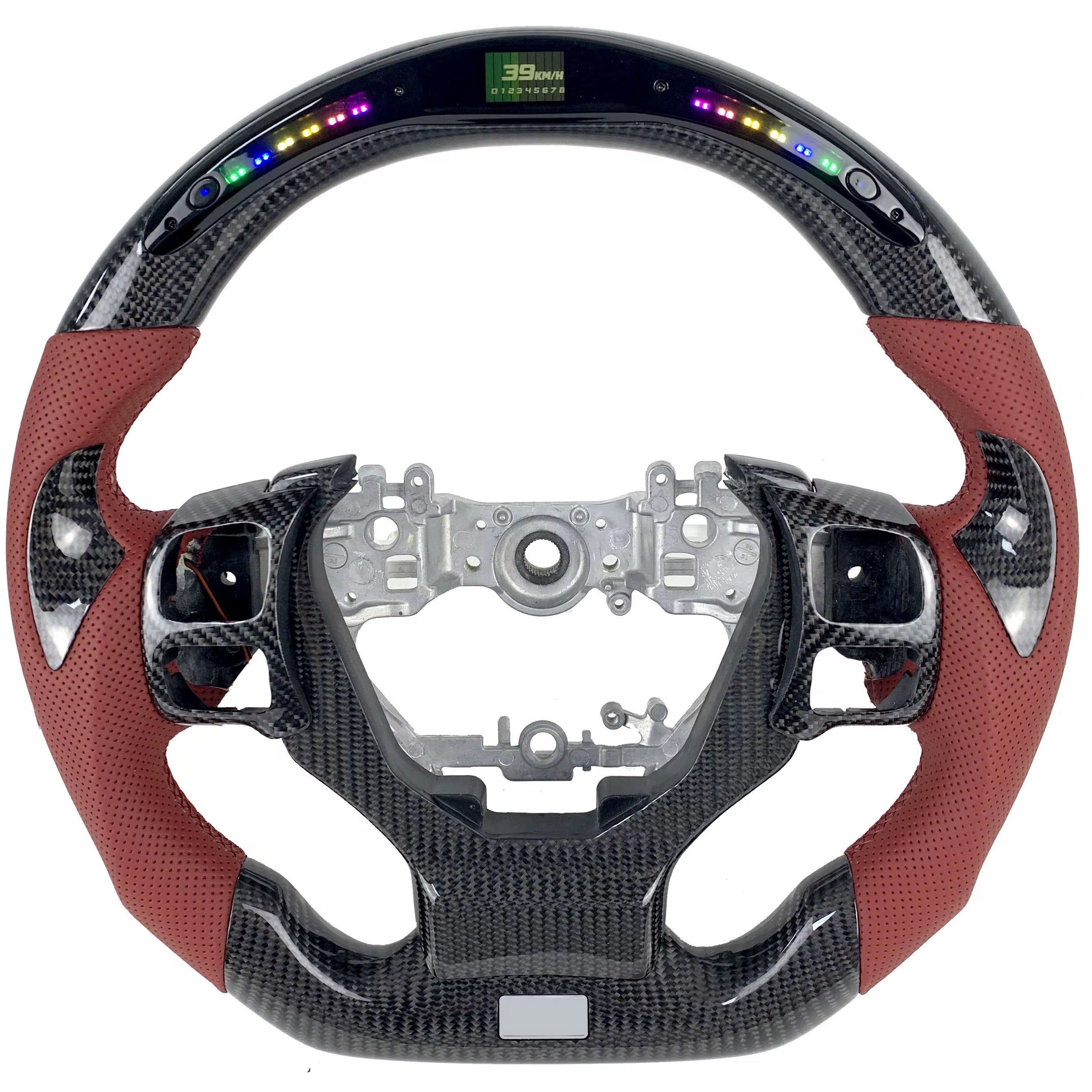Carbon Fiber Steering Wheel with Red Leather & LED Display - Lexus IS250 / IS350 (2011–2019) - Exotics Carbon Design