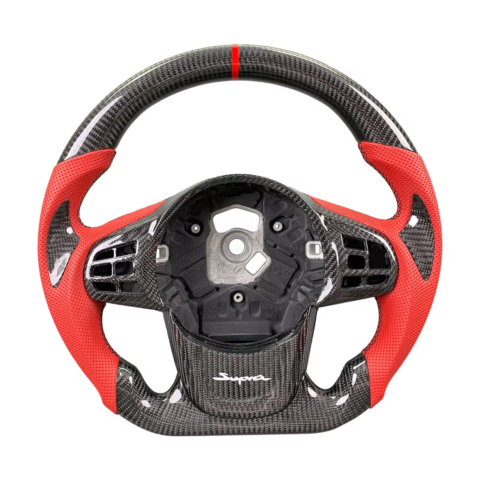Carbon Fiber & Red Leather Steering Wheel - Toyota GR Supra A90 / A91 (2020–2025) - Exotics Carbon Design