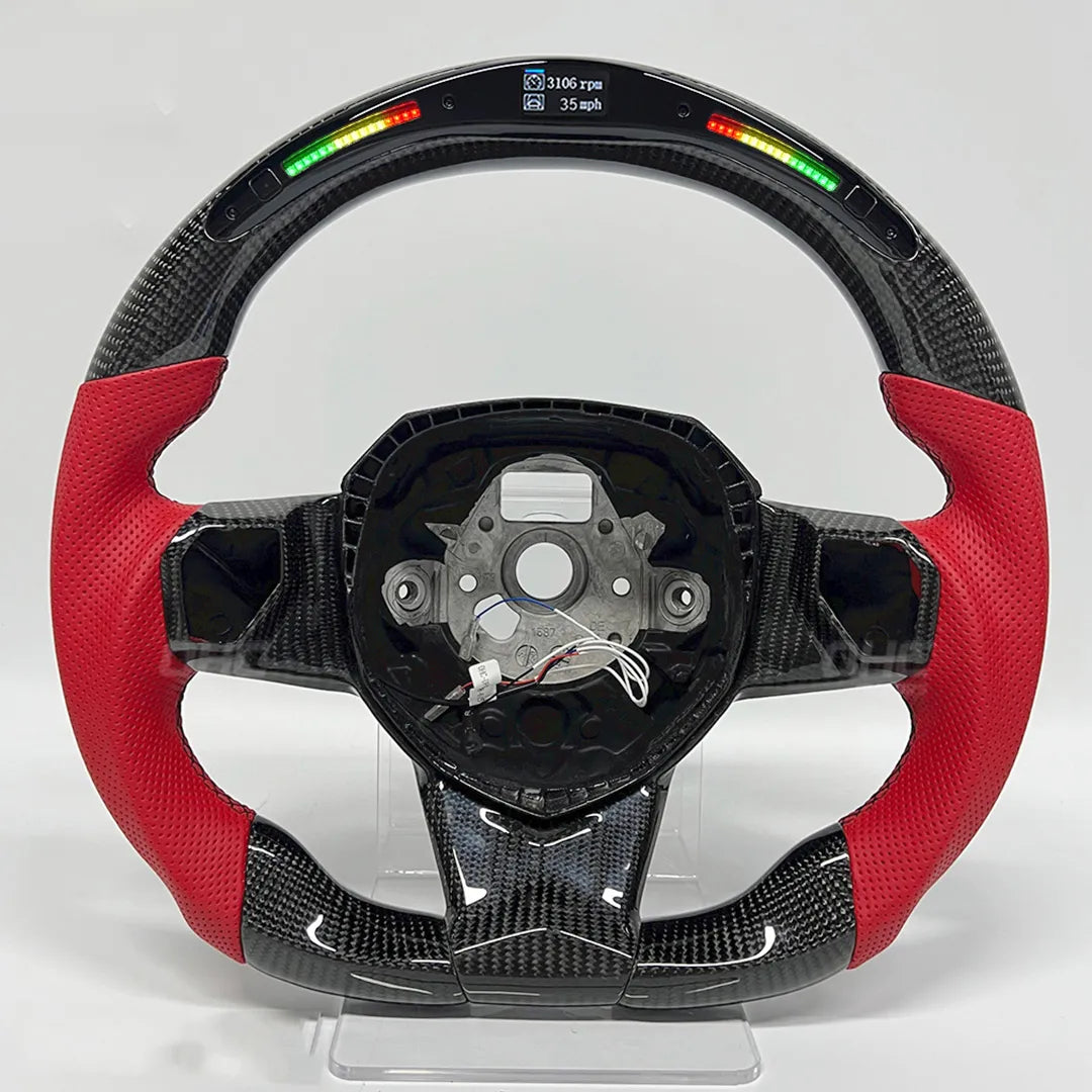 Carbon Fiber & Red Leather LED Steering Wheel – Lamborghini Aventador LP700 - Exotics Carbon Design