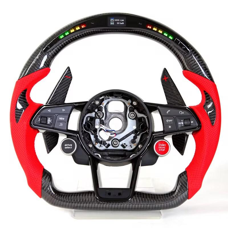 Carbon Fiber Red Leather LED Steering Wheel – Audi R8 (2016–2020) - Exotics Carbon Design