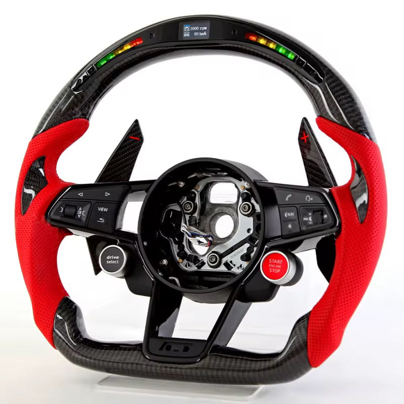 Carbon Fiber Red Leather LED Steering Wheel – Audi R8 (2016–2020) - Exotics Carbon Design