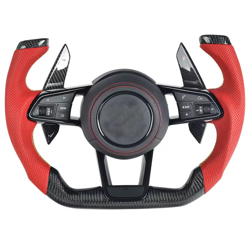 F1-Style Carbon Fiber & Red Leather Steering Wheel – Audi R8 Gen 2 (2016–2019) - Exotics Carbon Design