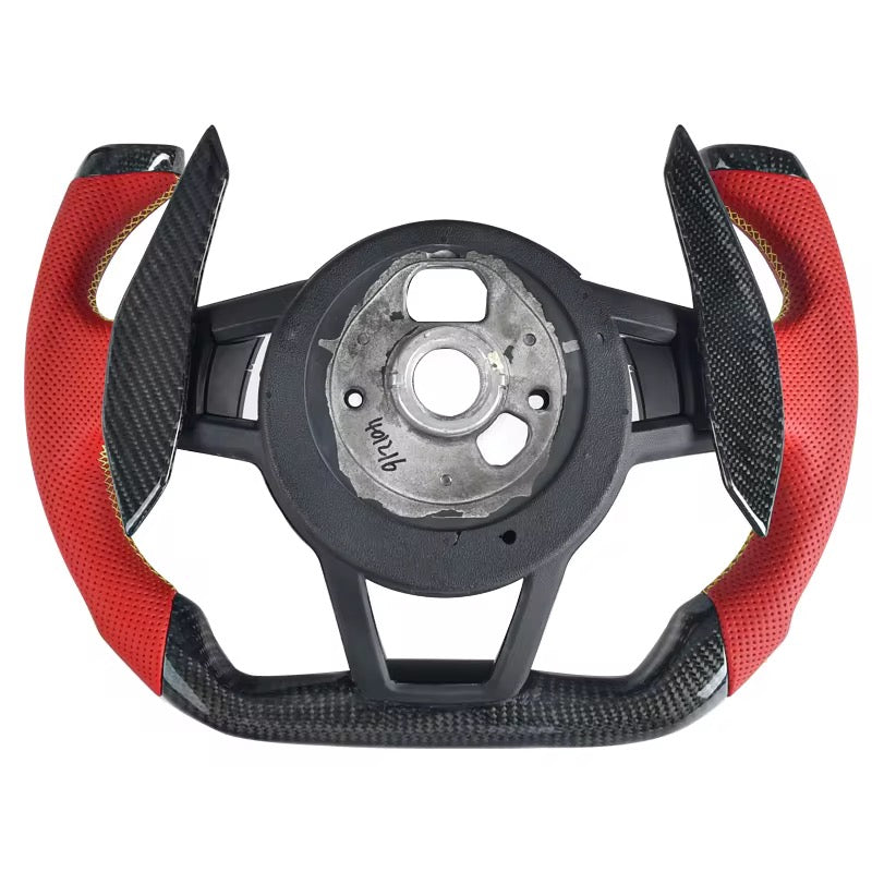 F1-Style Carbon Fiber & Red Leather Steering Wheel – Audi R8 Gen 2 (2016–2019) - Exotics Carbon Design