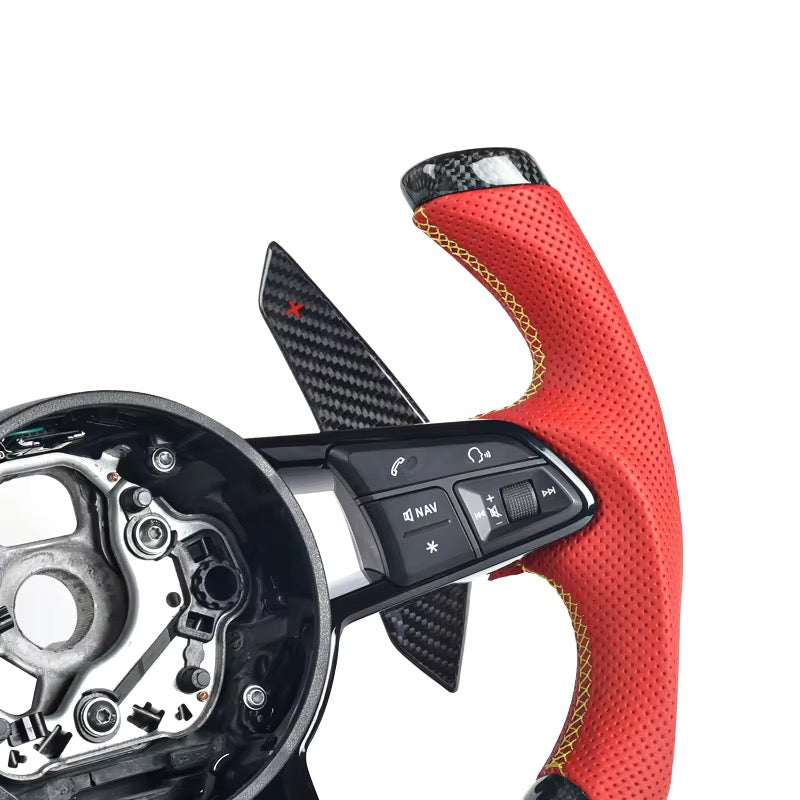 F1-Style Carbon Fiber & Red Leather Steering Wheel – Audi R8 Gen 2 (2016–2019) - Exotics Carbon Design