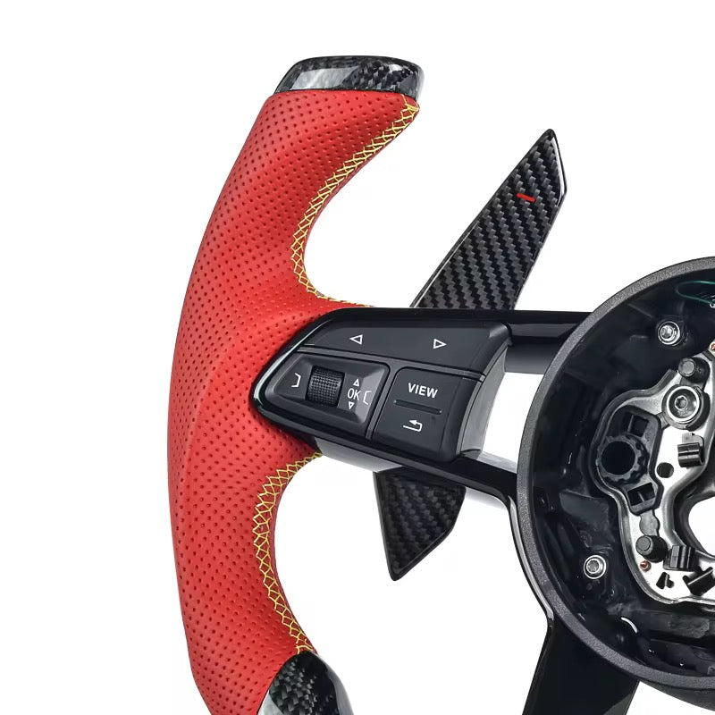 F1-Style Carbon Fiber & Red Leather Steering Wheel – Audi R8 Gen 2 (2016–2019) - Exotics Carbon Design