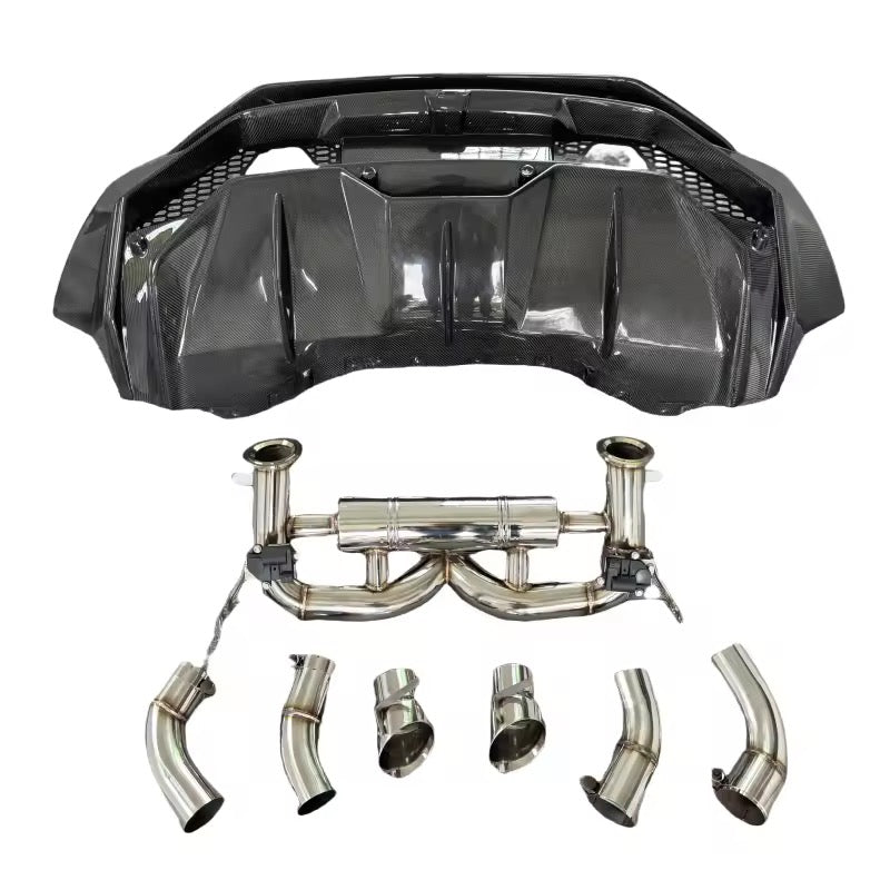 Tecnica Style Carbon Fiber Rear Diffuser Conversion With Exhaust Tips - Lamborghini Huracán EVO / LP580 / LP610 (2014–2022) - Exotics Carbon Design