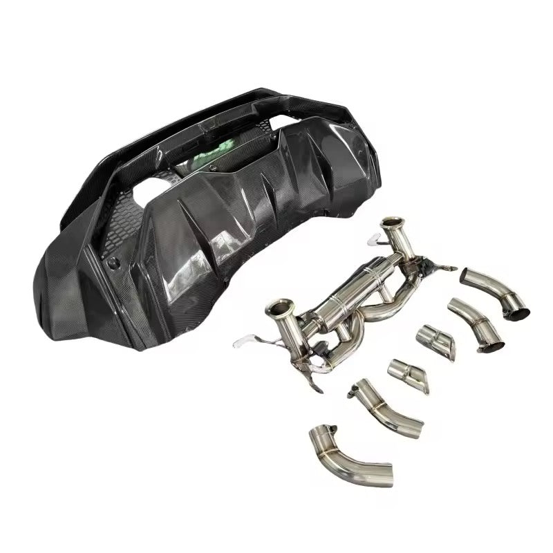 Tecnica Style Carbon Fiber Rear Diffuser Conversion With Exhaust Tips - Lamborghini Huracán EVO / LP580 / LP610 (2014–2022) - Exotics Carbon Design