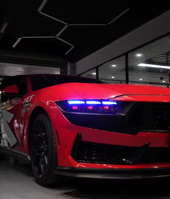 Archaic Colorful DRL Front Light with RGB Animation – Ford Mustang 2024+ - Exotics Carbon Design