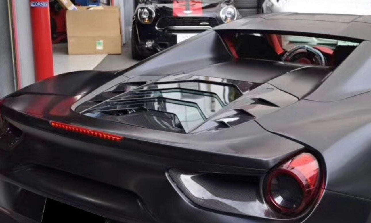 Ferrari 488 Spyder - Carbon Fiber Rear Engine-Show Compartment Cover - Exotics Carbon Design