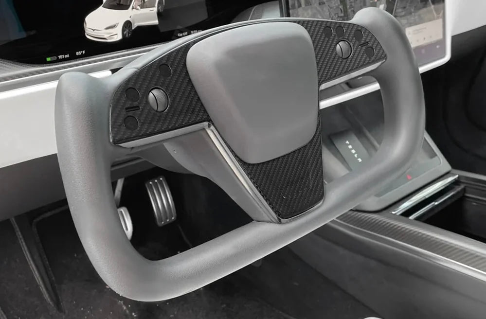 Tesla Model S / Model X (2021–2024) Carbon Fiber Steering Wheel Button Cover – Sporty Interior Upgrade - Exotics Carbon Design