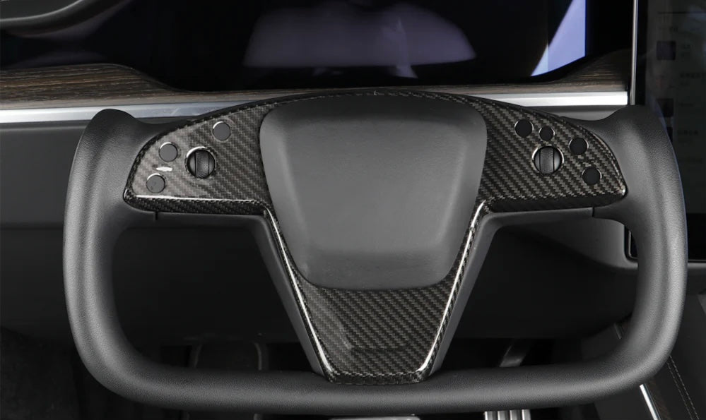 Tesla Model S / Model X (2021–2024) Carbon Fiber Steering Wheel Button Cover – Sporty Interior Upgrade - Exotics Carbon Design
