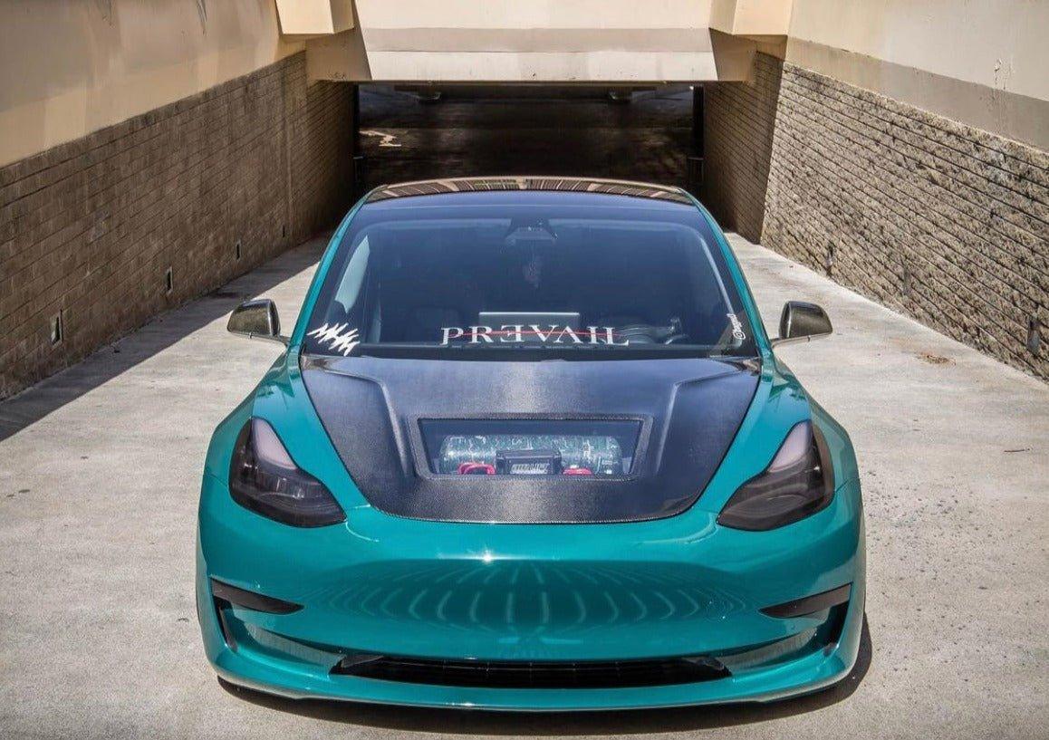 Tesla Model 3 Custom Carbon Fiber Front Hood – Sporty Cool Design for 2017–2023 - Exotics Carbon Design