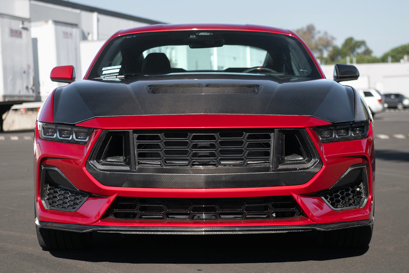 AR Style Carbon Fiber Vented Front Hood – Ford Mustang (2024+) - Exotics Carbon Design